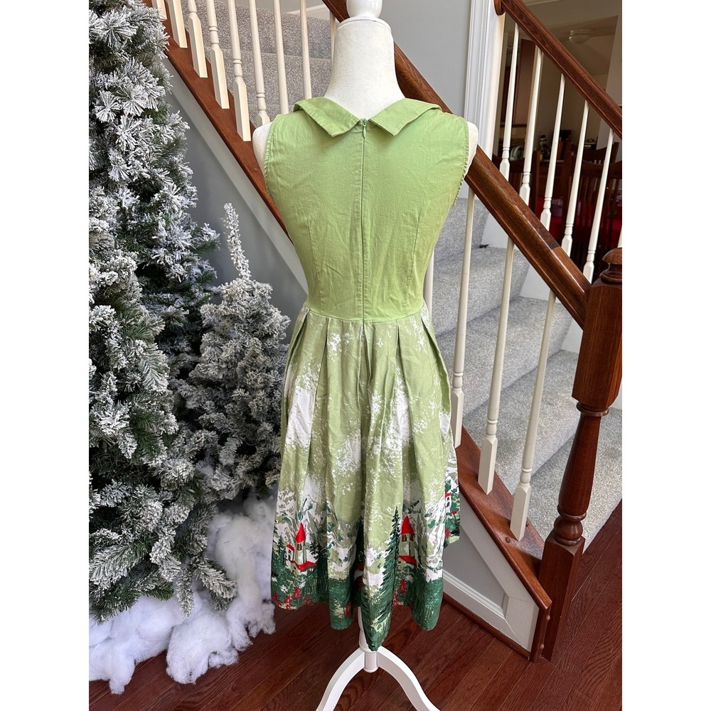 Unique Vintage 1950s Style Milk Maid Retro Swiss Alps Green White Cocktail Dress - Picture 11 of 12
